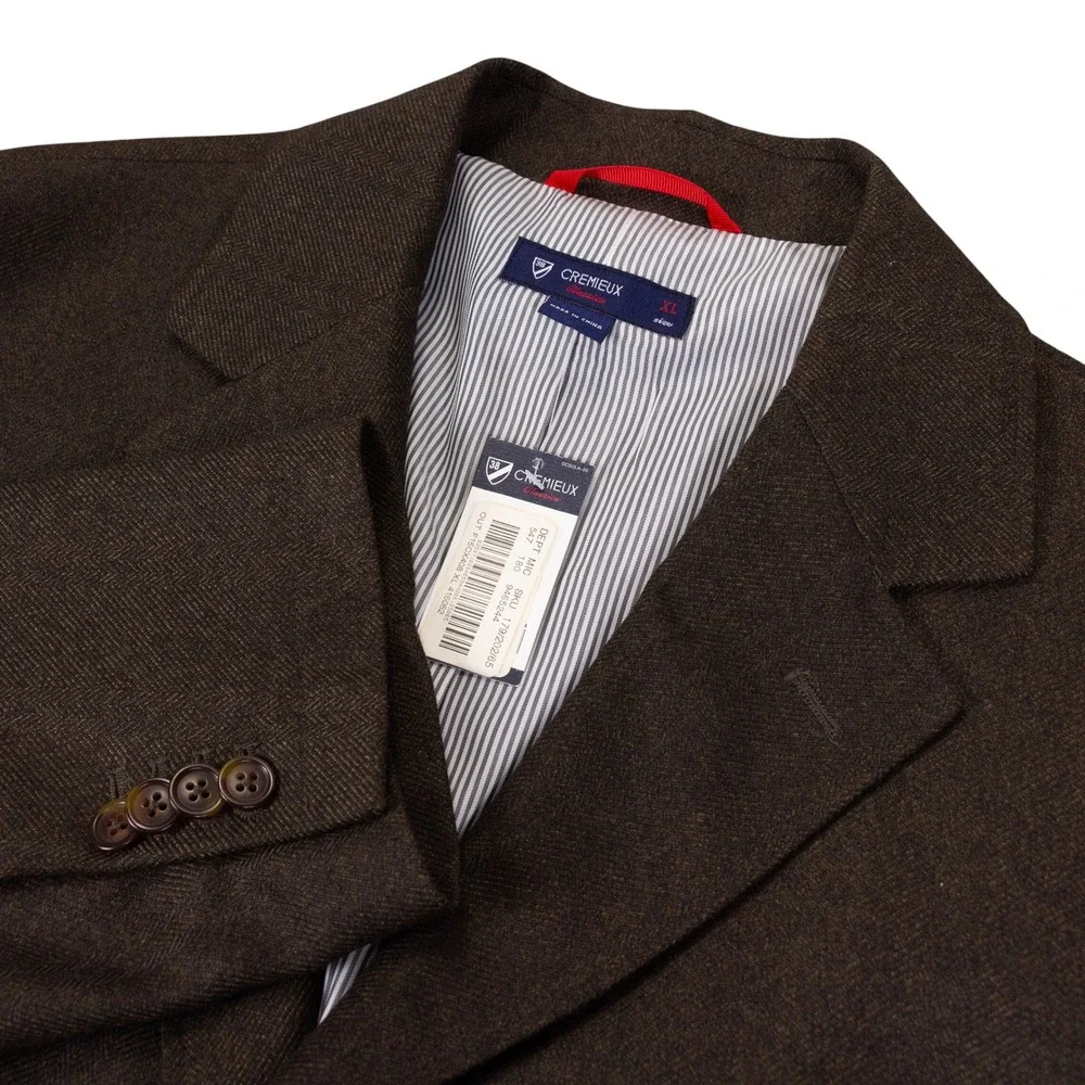 NWT Cremieux Blazer Mens XL Brown Off-Duty Sport Coat Herringbone Surgeon Cuff